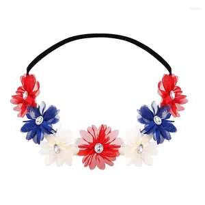 Decoração de festa 10pcs alongamento vermelho branco azul 4 de julho Flor Wreath Crown Crystal BandBand HairBand para o Dia da Independência Natal