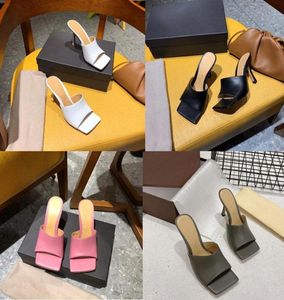 2020 Summer Designers high heel sandals woman slippers Square mules toe sandal STRETCH sandals Goatskin Luxury lady Wedding high h1371296