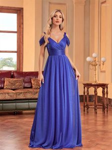 Abiti per feste Lucyinlove Elegante abito da sera formale blu Donne 2024 Shining A-Line Wedding Maxi Abito sexy diviso senza schienale