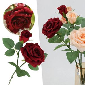 Flores decorativas Pureira artificial em vaso pequeno rosa de rosa de rosa única Simulação de casamento de várias cabeças