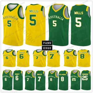 2019 World Cup Team Australia Basketball Jerseys 5 Patty Mills 12 Aron Baynes 8 Matthew Dellavedova 6 Andrew Bogut Custom Printed Shirt