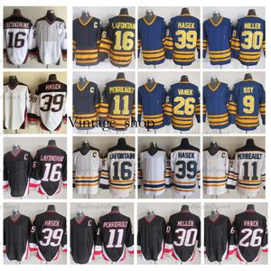 Vin Vintage Mens 16 Pat LaFontaine 11 Gilbert Perreault Hockey Jerseys 39 Dominic Hasek 26 Thomas Vanek 9 Derek Roy 30 Ryan Miller Retro BL