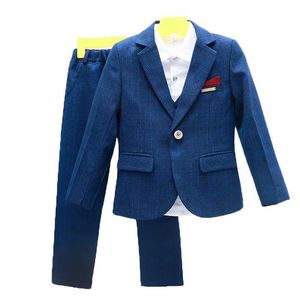 Suits School Kids Formal Suit Flowers Boys Wedding Birthday Party Dress Blazer Vest Pants Tuxedo Children Prom Performance Costume L12