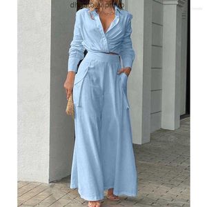 Kvinnor Tvåbitar byxor Set Women Vintage Boho Print Shirt Commuter Wide Leg Summer Casual Loose Suits Work Streetwear Y2K 2022 Outfits