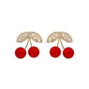 French Sweet Romantic Designer Red Cherry Small Stud Earrings For Woman Korean Fashion Jewelry Girls Elegant Accessories