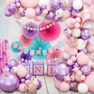 Party -Dekoration 179pcs 3d ausgehöhltes Schmetterling Thema Garland Erz Kit Pink Purple Latex Ballon Mädchen Geburtstag im Freien Hochzeitstropfen