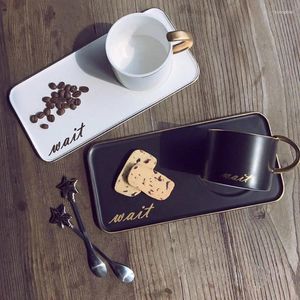Mugs Nordic Ins Ceramic Coffee Cup Black Gold And White Small European-style Luxury Afternoon Tea Cups With Star Snack Spoon Set