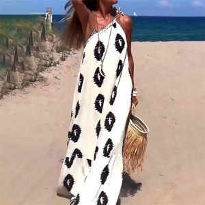 Jedno ramię koronkowe bohemian nadruk Maxi plażowy sukienka Kimono moda stroju kąpielowa luksusowe kąpiel kąpielowa stroje kąpielowe 2024 240426