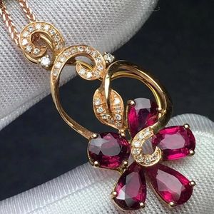 Tourmaline Pendant Fine Jewelry Real 18 K Gold 100 Natural Rubillite 39CT Gemstones Diamond Necklace 240511