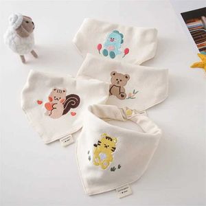 Bibs Burp Cloths Cartoon embroidered printed triangle scarf pure cotton baby bib baby bib button food grade Saliva towel absorbent fabric d240513