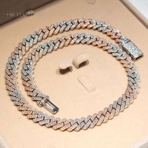 Sprudeln Sterling Sier 15mm zwei Ton Iced VVS Moissanit Diamond Cuban Link Kette für Männer