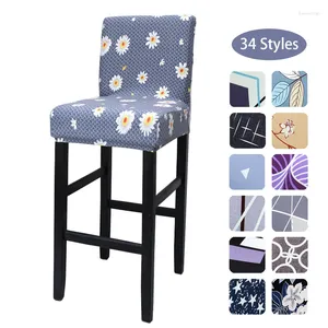 Chair Covers Printed Elastic Bar Stool Cover For Cafe Dining Room Stretch Simple Fabric Low Back Short Barstool Seat Case Decor