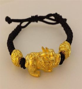CK010 Animal 3D Gold Pixiu Кожаный веревый браслет мужчины и женщины Boldplated Retro Feng Shui Браслет2135711