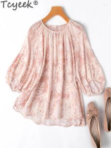 Blusas femininas de seda de amoreira para mulheres roupas 2024 impressão blusa doce primavera camisetas camisetas soltas