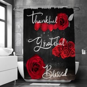 Zasłona prysznicowa 1PC Red Rose wdzięczna błogosławiona zasłona prysznicowa w łazience i 12 plastikowych haczyków 71x71in 240512
