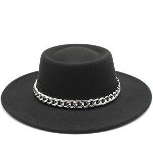 Novo estilo britânico de 8,5cm Big Wide Brim Fedora Hat for Women Fashion Autumn Winter Felt Chat Chats Dress Vester Jazz Cap