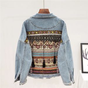 Stickerei Tassel Denim Jacke Coat Frauen Chaquetas Mujer Herbst Loose Long Sleeve Short Outerwear Vintage Jeans Jacke Frauen 240513