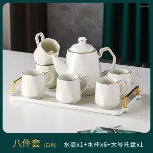 Teaware set keramiskt kaffete te set nordiskt grönt vitt vatten 1 kanna 6 koppar bricka hem kreativ mugg phnom penh tekanna