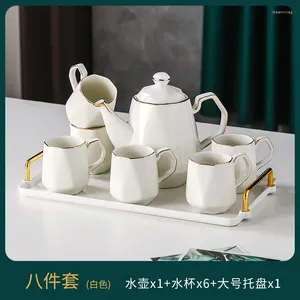 Conjuntos de chá de chá Cerâmica Conjunto de chá de café em cerâmica Nórdica Água branca 1 jarro 6 xícaras Bandeja Casa Creative Caneca Phnom Penh Teapot