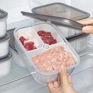 Storage Bottles 1.4L Food Containers 2/3 Gird With Drainage Hole Crisper Divided Stackable Seal Lid Refrigerator Organizer