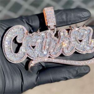 Hiphop smycken anpassad Sterling Sier Inledande namn Iced Out Baguette Dope Moissanite Letter Pendant