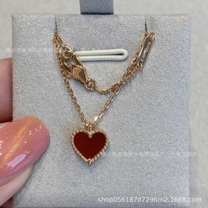 High grade Designer necklace vancefe for women Love Necklace Womens Red Agate Heart shaped Pendant Collar Chain Cute and Sweet Live Broadcast