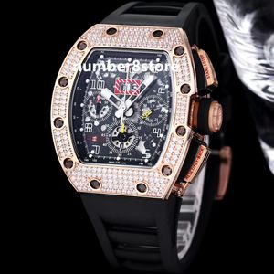 011-FM Flyback Chronograph Diamonds Mens Watch ETA 7750 Automatyczne różowe złoto Tonneau Luksusowe zegarki Sapphire Crystal Designer Wristwatch 3 kolory