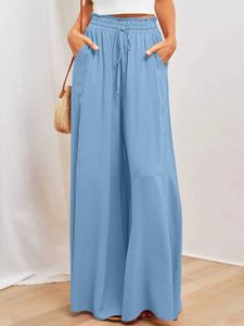 Spodnie damskie capris damskie długie spodnie luźne pasujące do druku solidnego koloru damskie moda moda wysoka talia swobodne szerokie nogi długie skórzane spodnie wakacje Y240509