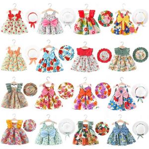Giyim Setleri Yaz Pamuklu Bebek Kız Bohem Tarzı Retro Çiçek Bebek Elbise+Şapka Giyim Seti Yenidoğanlar ve Yeni doğanlar için uygun