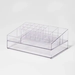 Storage Boxes Extra-Large Bathroom Plastic Tiered Cosmetic Organizer Stackable Clear 21-Compartment Top Tray Makeup Solution