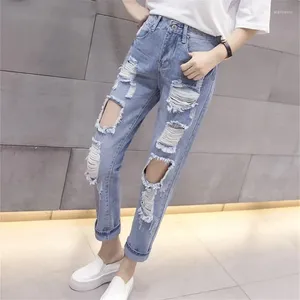 Women's Jeans 2024 Women Fashion Mid Waist Boyfriend Big Ripped Hole Casual High Street Denim Pants Female Harem Trousers