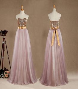 Vestido de baile Light Purple Tule Bridesmaid Dress A Line Sweetheart Gold lantejoulas de lantejoulas Long Phuffy Dress Dress Dress5490105