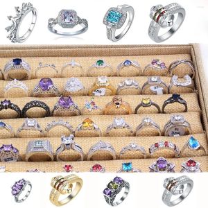 Klusterringar 10st/Lot Clearance Price Multi Styles Män och kvinnor 925 Sterling Silver Size 6 7 8 9 Mixed Jewelry Wedding