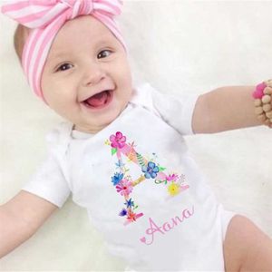 Kişiselleştirilmiş Bebek Adı Sıkı Giyim Özelleştirilmiş Çiçek Kız Başlangıç ​​Mektubu Okul Öncesi Tulum Pembe Oyun Yenidoğan Bebek Duş Hediyesi2405