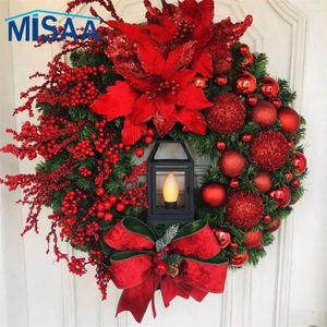 装飾的な花見事なクリスマスリースイルミネートデザインホリデーホームゴージャスなランプボウボールエクサイスのための必須装飾