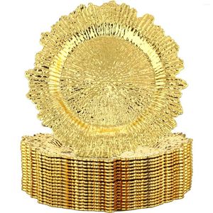 Plates 6pcs 13 Inch Gold Charger Round Plastic Reef Plate Chargers For Dinner Wedding Party Elegant Decoration Place Mats