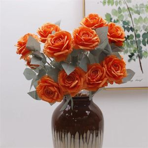 Dekorative Blumen simulierte Rose 3-Kopfblüte Blumenhome Dekoration Rosette Bouquet Seide