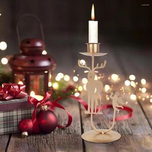 Candle Holders Christmas Holder Creative Golden Wrought Iron Santa Elk Bows Candlestick Tea Light For Xmas Party Table Embellishment