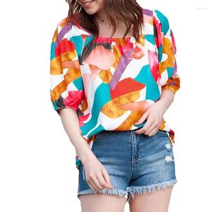 Женский Polos многоцветный квадратный воротник абстрактный печатный рубашка с коротки