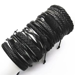 10 PCSSet Black Wrap Woven Fashion Handgjorda män Armband Man Kvinnor Läder Bangle Wholesale Jewelry Gift 240423