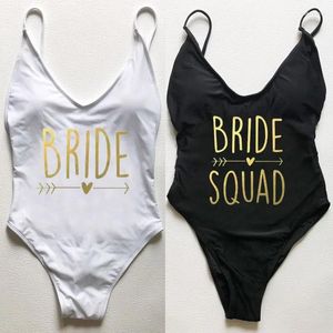 Kadın Mayo Gelin Squad Love Baskı Tek Parça Mayo Kadın Seksi Bodysuit Artı Boy Beach Giyim Düğün Bachelorette Party Bikini