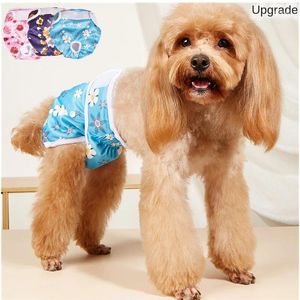 Hundkläder kvinnliga blöjor shorts fysiologiska byxor med knapp broderi tvättbar valp kattunge menstruation husdjurs tillbehör
