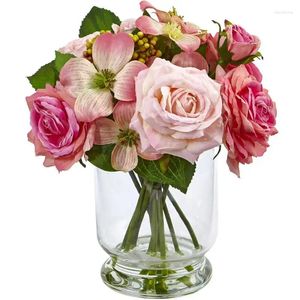 Fiori decorativi rosa rosa e bacca disposizione floreale artificiale Bulk Mathers Day Gift Flores Flores Secas Fall Vasi