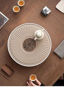 Tea Trays Japanese Luxury Tray Ceramic Round El Living Room Ceremony White Mini Small Pretty Bandeja Home Decoration