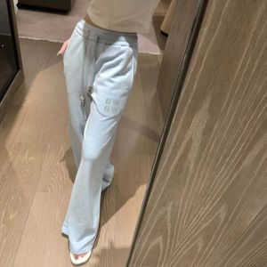 Womens Clothing Letter Water Diamond Letter Full Sky Star Hot Diamond Casual Pants for Womens Spring New Elastic High Waist Sagging Wide Leg Pants Allx