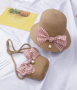 Children039s Sun Hat Girls Straw Hats sevimli prenses yaz kadın bebek plaj çantası geniş brim3193216