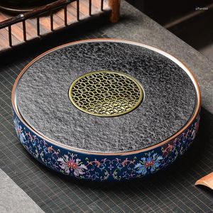 Bandejas de chá Bandeja de cerâmica chinesa Arma de armazenamento de água Round Table Antique Stone Plate Acessórios de cozinha