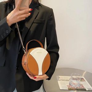 Omuz çantaları kahverengi dikiş küçük yuvarlak çanta dişi 2024 ilk katman cowhide messenger cüzdan sevimli Koreli kız çanta basit