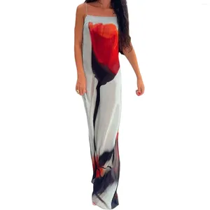 Casual Dresses Women Y2K Aesthetic Floral Bodycon Maxi Dress Flower Print Cami Sheer Mesh Backless Slip Summer Holiday Beachwear