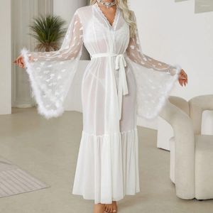 Home Clothing Sexy Mesh Style Long Pajamas Robes For Female Lingerie Wear Cardigan Women's Bathrobes Homewear